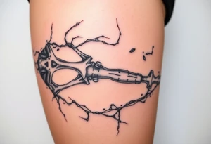 A big slash wound revealing a robotic bone under the skin tattoo idea