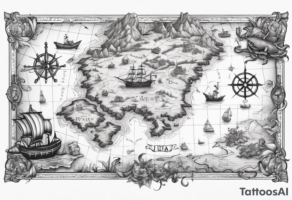 A pirate map with crabs tattoo idea