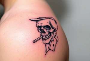 skull with top-hat,cigar in his mouth and playing cards. tattoo idea