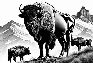 Montana mountains cowboy bison wolf tattoo idea