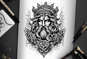 Elbow to wrist tattoo, with most of it being the god Poseidon. I want it to be very detailed. I would like it to flow from the tattoo above which has clouds as a background tattoo idea