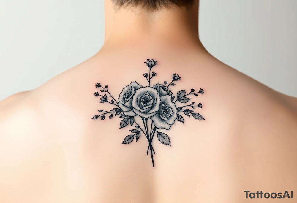 vintage bouquet of wild roses and meadow flowers with morning dew tattoo idea