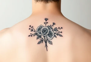 vintage bouquet of wild roses and meadow flowers with morning dew tattoo idea