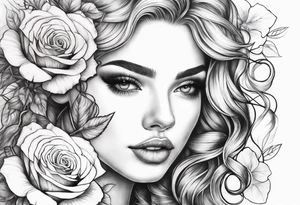 Long blonde curls with roses intertwined tattoo idea