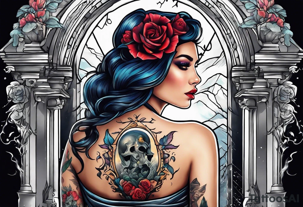 Woman walking out of a graveyard tattoo idea
