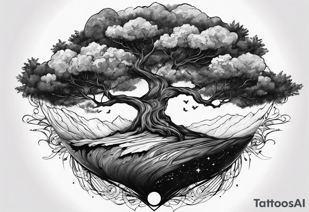 tattoo drawing of a tree on top of the planet earth tattoo idea
