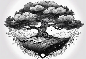 tattoo drawing of a tree on top of the planet earth tattoo idea
