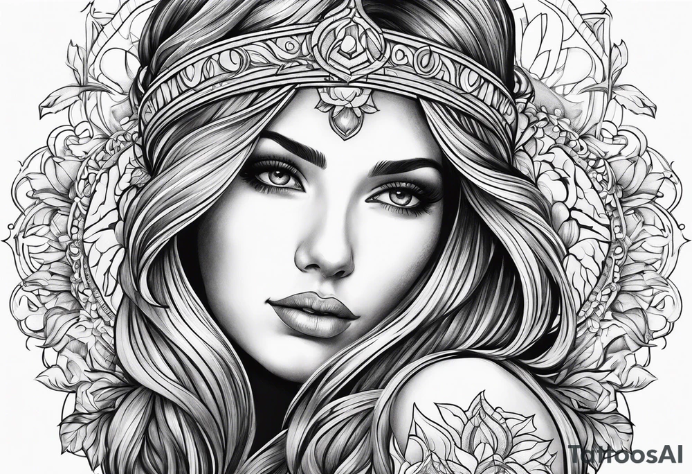 Virgo mother beautiful long hair tattoo idea