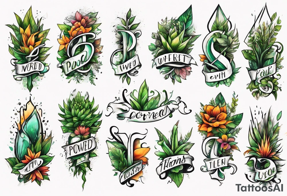 Word Powered with plants tattoo idea