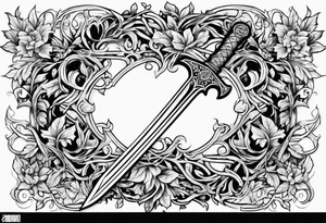 Leafy vines with sword tattoo idea