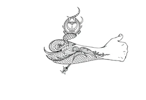 Sicilian Forearm tribal sleeve with patterns and symbols with snake scales tattoo idea