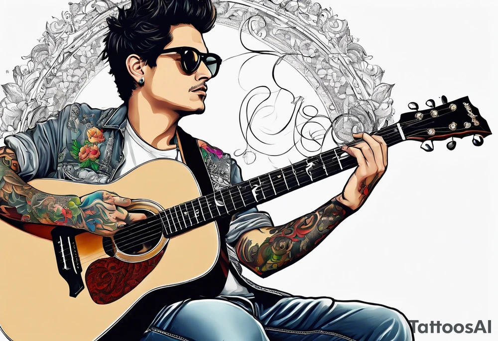 John Mayer playing guitar with Patrick Maahomes tattoo idea