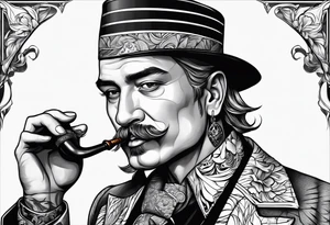 Neotraditional man smoking a pipe tattoo idea