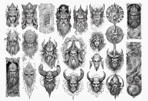 Upper arm sleeve of norse mythology tattoo idea
