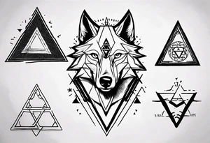 wolf head with triforce on forehead and a triangle in the background tattoo idea