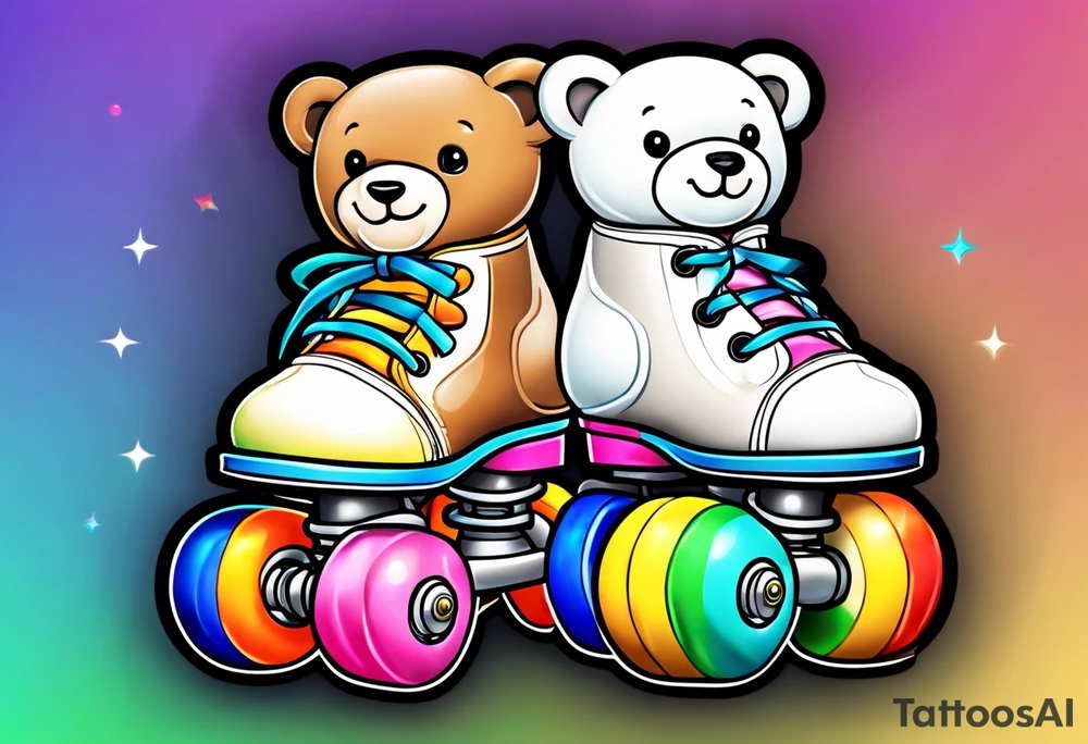 cute rainbow rollerskates on a teddy bear tattoo idea