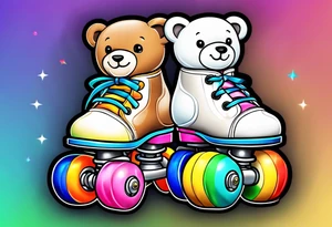 cute rainbow rollerskates on a teddy bear tattoo idea