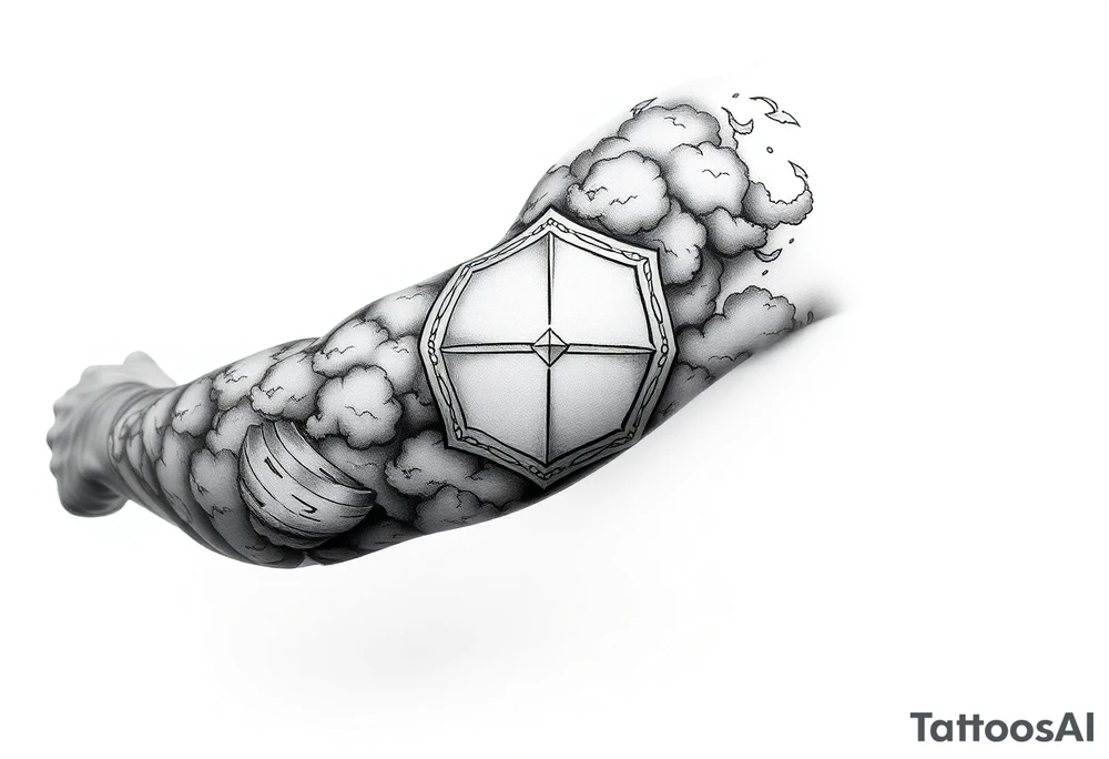 Half sleeve. clouds, shield, tattoo idea