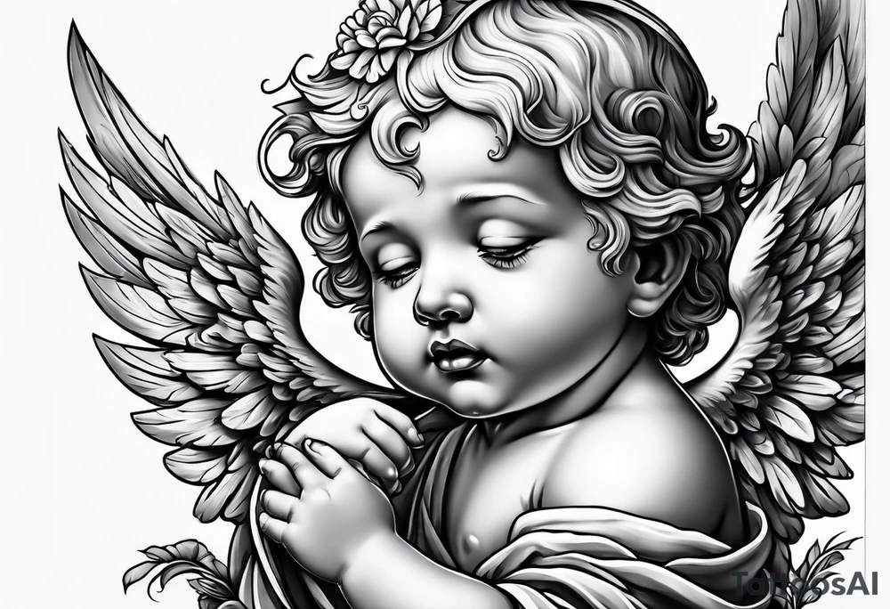 Crying cherub angel with tattoos tattoo idea