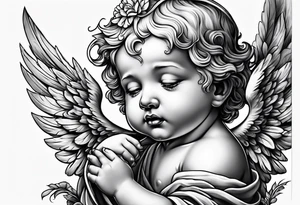 Crying cherub angel with tattoos tattoo idea