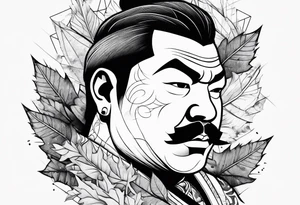 sumo wrestler face surrounded by falling leaves tattoo idea