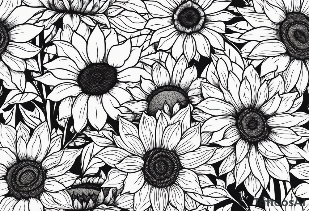 stamp  and sunflowers inside tattoo idea