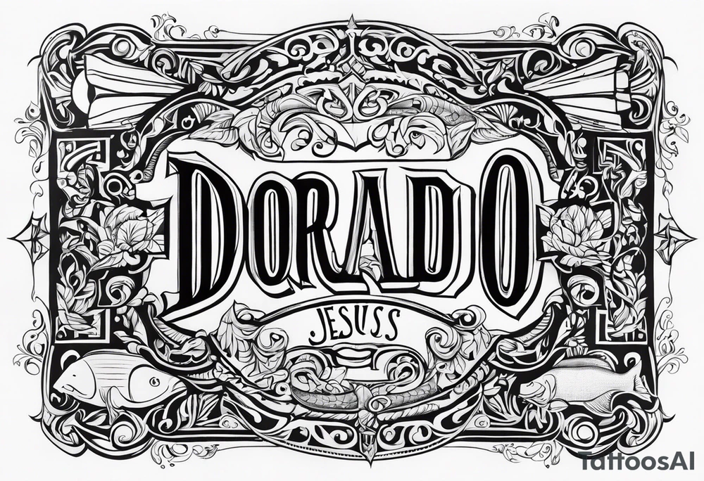 Dorado in lettering with Jesus tattoo idea