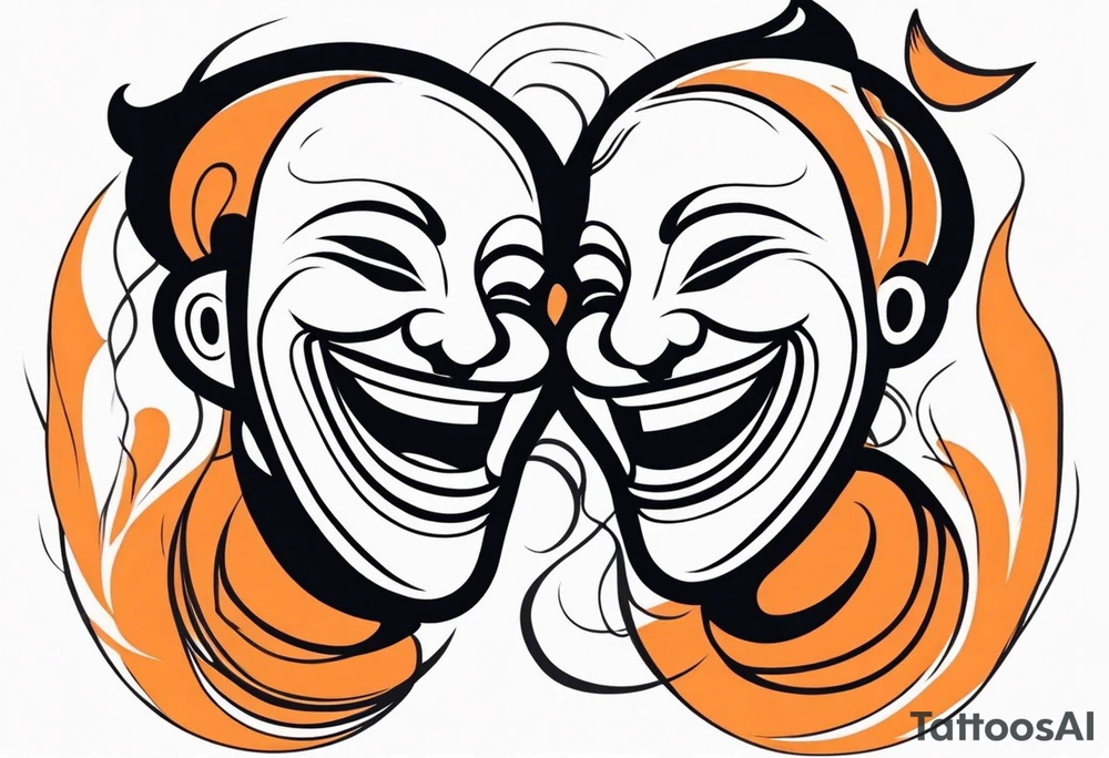 Laughing mask that is orange and black tattoo idea