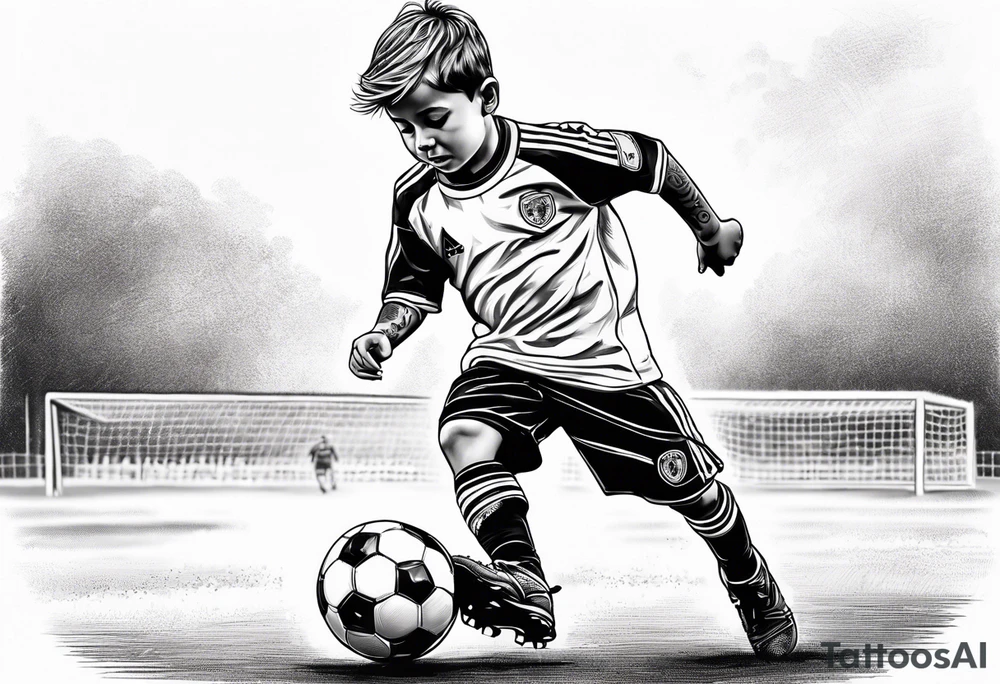 Little boy playing soccer tattoo idea