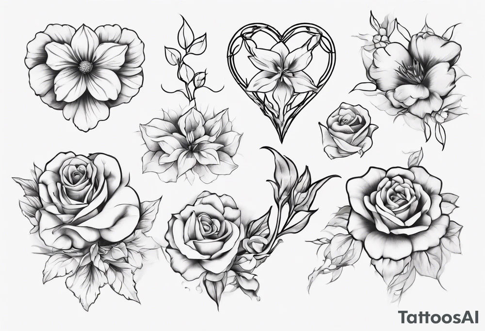 Flower outline of a heart tattoo idea