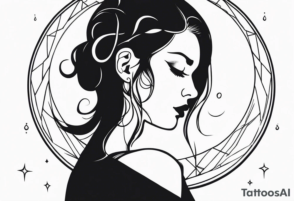 Wiccan moon tears girl bent over tattoo idea