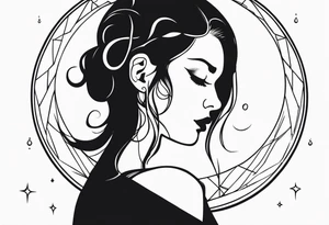 Wiccan moon tears girl bent over tattoo idea