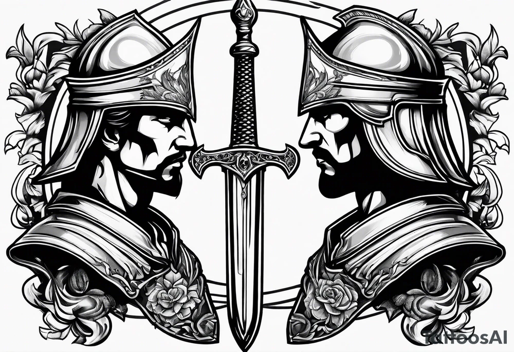 two sexy male knights tattoo idea