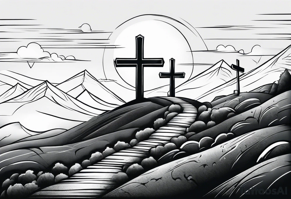 3 crosses on a hill facing west tattoo idea