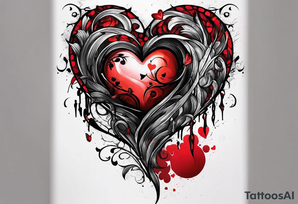 Arm sleeve depicting broken heart, pain suffering and loneliness tattoo idea