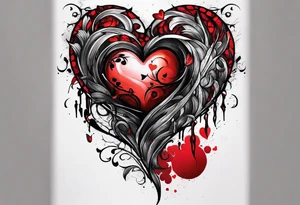 Arm sleeve depicting broken heart, pain suffering and loneliness tattoo idea