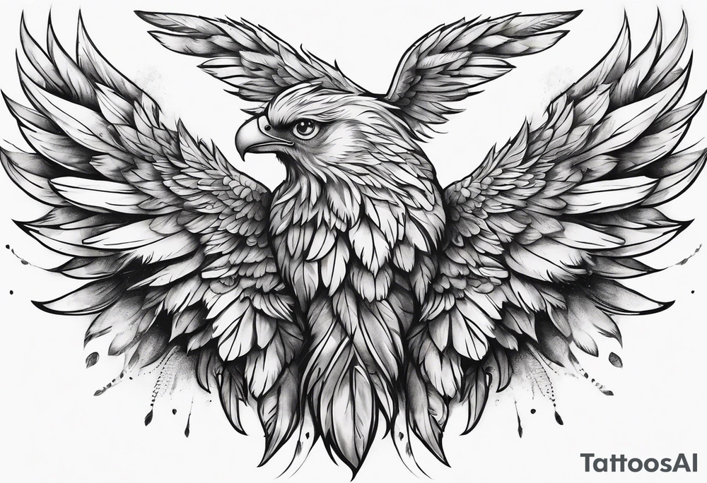wings across upper back and shoulders with detailed feathers tattoo idea