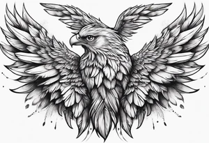 wings across upper back and shoulders with detailed feathers tattoo idea