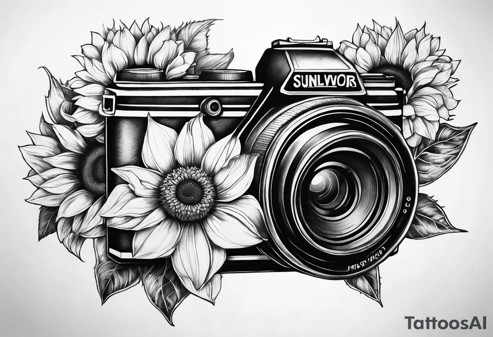 sunflower, camera, flower rose , book tattoo idea