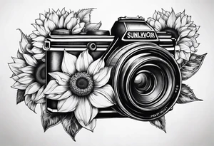 sunflower, camera, flower rose , book tattoo idea