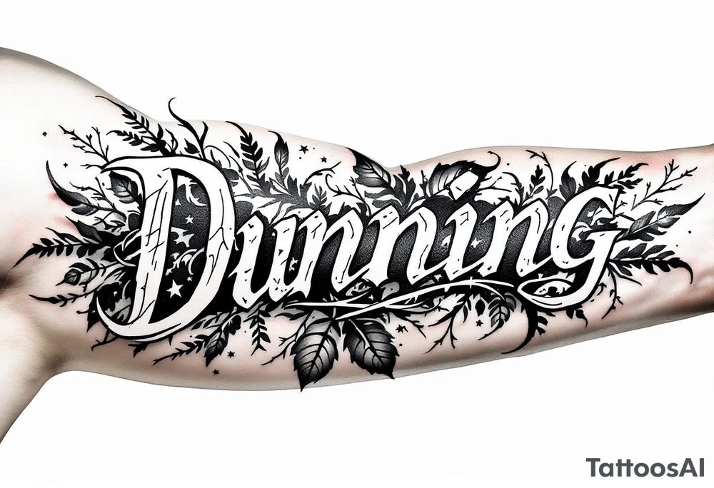 Dunning, details include angel wing, greek type of font,jungle leaves , tiger claw scratch tattoo idea