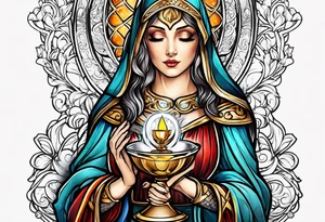 Female saint holding a chalice tattoo idea