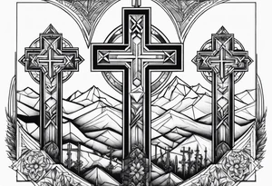 Calvary three crosses geometric tattoo idea