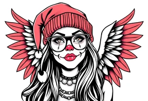 Mexican beautiful long hair Clown Girl thug beanie eyeglasses angel wings tattoo idea