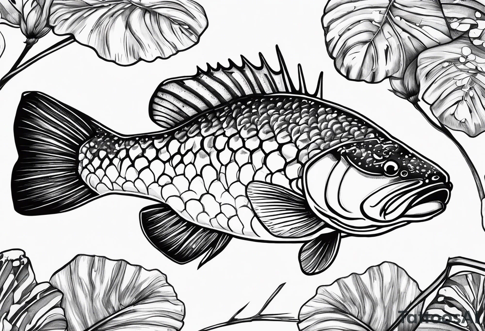 Murray cod, baby shrimp, yabbie on a log tattoo idea