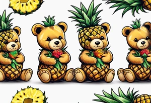 Teddy bear hugging pineapple tattoo idea