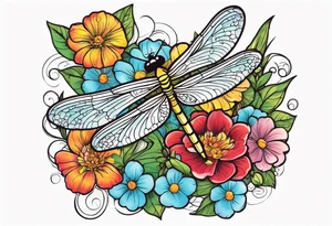 Dragonflies and flowers tattoo idea