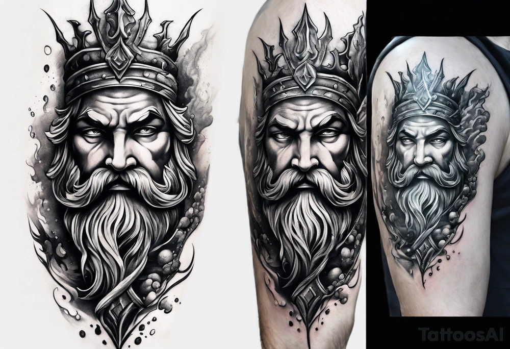 mystical Poseidon trident underwater tattoo idea