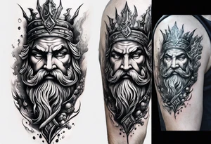 mystical Poseidon trident underwater tattoo idea