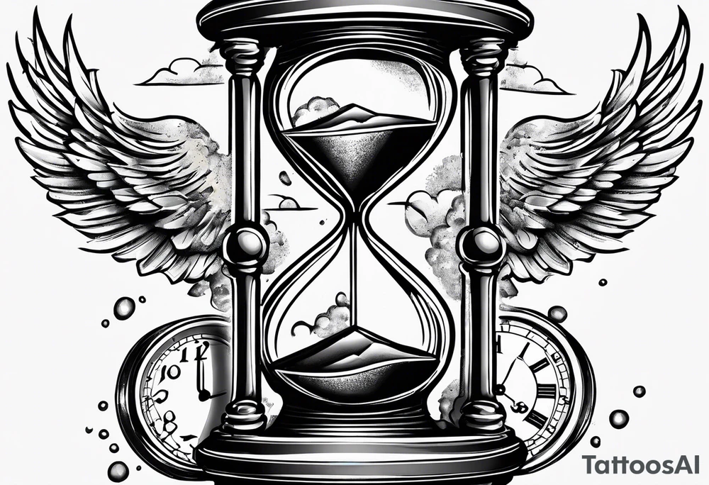 Tattoo signifying making time count. Broken wristwatch sand flying around hourglass tattoo idea Tattoo signifying making time count. Broken wristwatch sand flying around hourglass tattoo idea